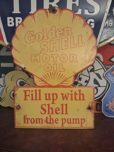 Vintage shell porcelain sign - vintage,