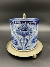 Beautiful late 19th C Macintyre MOORCROFT biscuit barrel, Florian ware, Blues