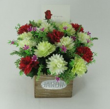 Table arrangement in Wooden pot all Round Artificial/Silk flowers 20cm FREE P&P