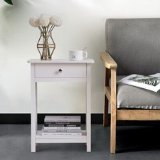 White Drawer Bedside Cabinet Side Table Telephone Lamp Stand with Bottom Shelf