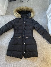 Ladies Black Puffa Hooded Coat Size S 6-8