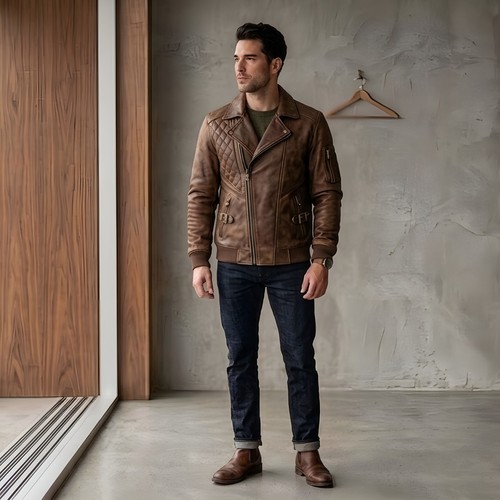 Men brown real sheepskin - brown,