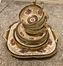 Couldon Antique Cobalt And Gold Bone China Painted Trio T-cup Plate Saucer 1900