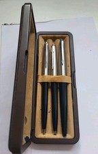 Vintage Parker 45 Black/steel Trio Pen Set. Fountain Pen, Ballpoint & Pencil