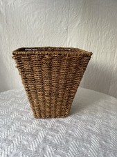 Vintage Woven Waste Paper Bin Square Storage Basket / Planter / Plant Pot