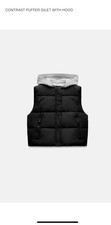 zara contrast puffer gilet with hood, Black , Size M, New Without Tags