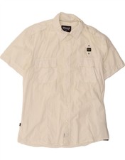 BLAUER Mens Short Sleeve Military Shirt Large White Cotton BC05