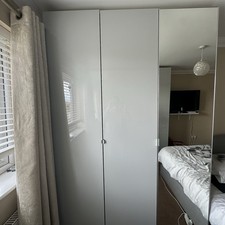 Pebble grey gloss and white wardrobes 2x Doubles 3xSingles + Drawers And Shelves