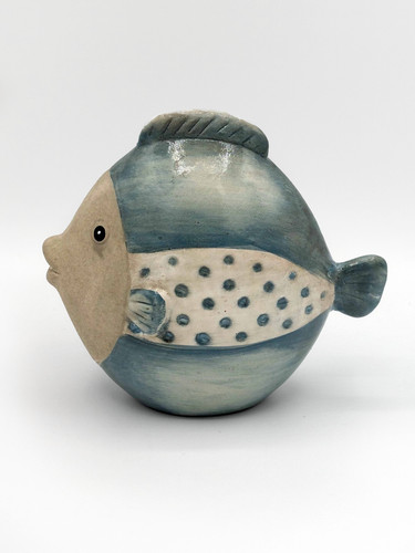 Ceramic puffer fish ornament - ceramic,