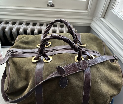 Vintage green brown suede - green,