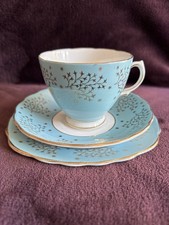 Colclough Blue & Gold Harlequin Bone China Trio