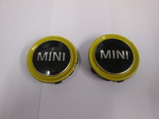 2X MINI COOPER ALLOY WHEEL CENTRE CAP LOGO BADGE YELLOW 2019-2024 6852052 .