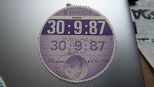 Rare Collectable old tax disc from SEP 1987.....................................