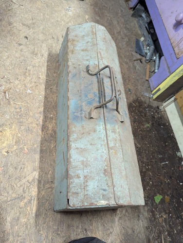 Vintage blue metal toolbox - metal,