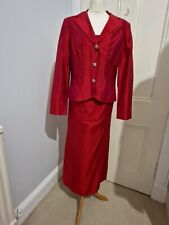 Paule Vasseur Ladies Red Berry Raw Silk 3 Piece Skirt Suit UK 14/16
