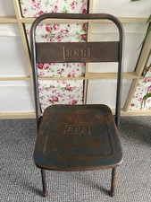 Vintage Industrial Folding Chair Steel Metal Patina Royal Navy Reserve Military