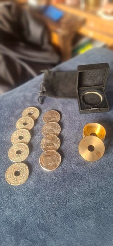Vintage brass holed okito coin - vintage,