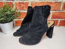 WOMENS RIVER ISLAND UK 8 EU 41 BLACK SUEDE PEEP TOE HIGH BLOCK HEEL ANKLE BOOTS