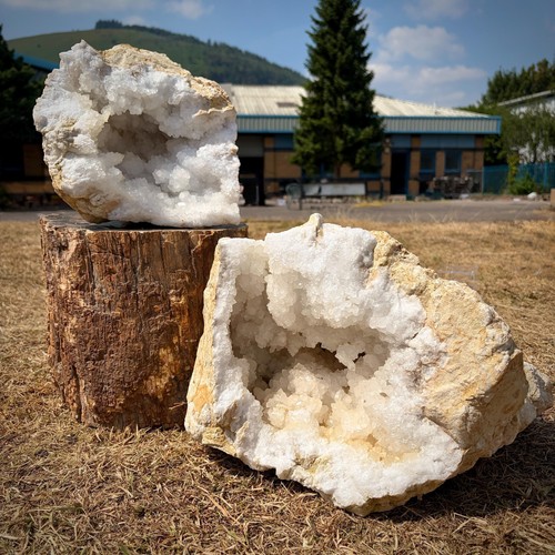 Quartz crystal geode - crystal, pair