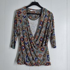 TU Women's Multicolor Aztec Print Top Size 16 Surplice Neck Wrap Blouse Preppy