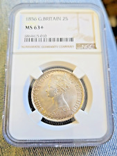 1856 Great Britain Queen Victoria Gothic  Florin Two Shilling Coin NGC MS 63+