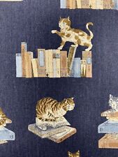 Cats fabric library book cat linen cotton quirky animal book lover