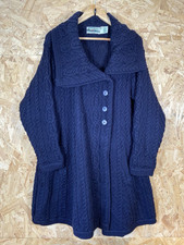 Aran Crafts 100% Merino Wool Cardigan Coat with Buttons Navy Blue - Size XL