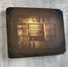 Art Deco Etched Copper Plate Printing Block Of Tiled Fire Surrounded A Gas Fire