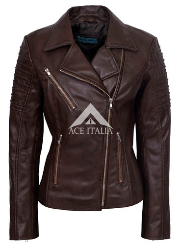 Ladies leather jacket - jacket, brown
