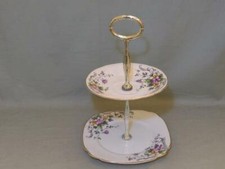 Windsor Bone China Small 2-Tier Biscuit Cake Plate Stand Purple Yellow 488