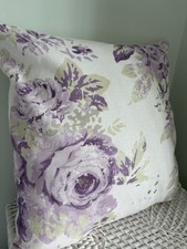 Cabbages & Roses Floral Mary Lilac Linen  Fabric Cushion Cover / Plain Back 40cm