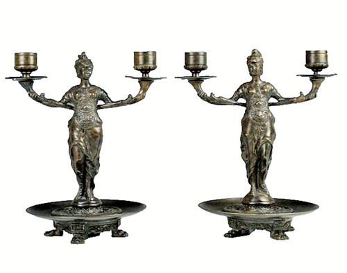 Antique pair bronze athena - bronze,