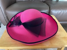 Ladies Jacques Vert Pink With Navy Bow/trim Wedding / Occasion Hat