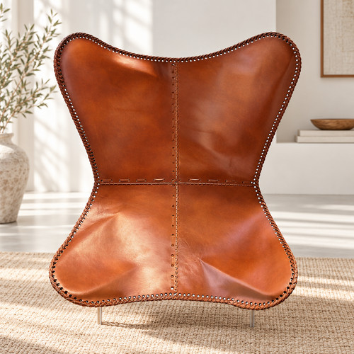 Tan buffalo leather butterfly - buffalo,