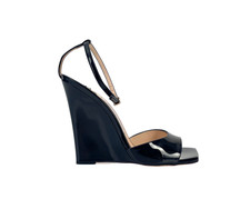 Jimmy Choo -Brien Sandals- Black Patent Leather 110mm Wedge Heel UK4/ 37