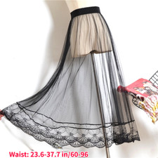 Lace Women Tulle Skirt Mesh Sheer Pleated A-line Elastic Waist Petticoat