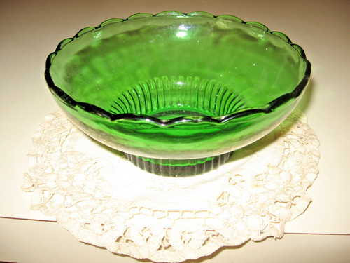 Vintage green glass pedestal