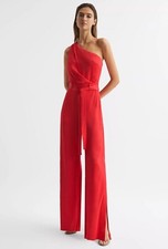 REISS ELIZA OFF-THE-SHOULDER JUMPSUIT IN RED