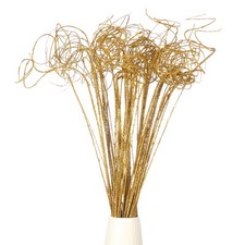 60 Pcs Glitter Dried Curly Willow Branches Natural Branches Twigs, Gold