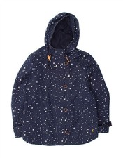 JOULES Womens Hooded Raincoat UK 12 Medium Navy Blue Spotted Cotton BR10