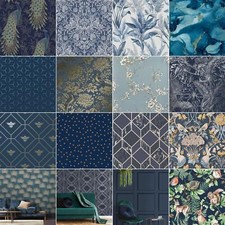 Blue Wallpapers - Choose Design - Floral Marble Metallic Geo Leaves Polka Dot