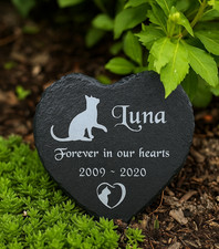 Personalised Engraved Pet Loss Memorial Stone Heart Grave Marker Plaque for Cat