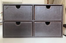OSCO Brown Faux Leather 4 Drawer Chest | Stationery Organiser | Stackable 
