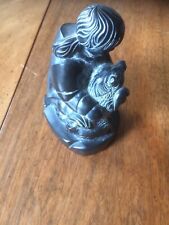 Figurine of Girl with Dog in Black Soapstone by Boma -Canada