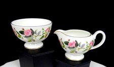 Wedgwood England Porcelain Hathaway Rose 2 3/8"Creamer & Open Sugar Bowl 1959-