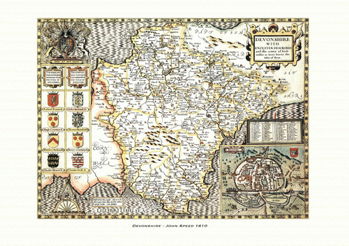 Old map devon antique - of,