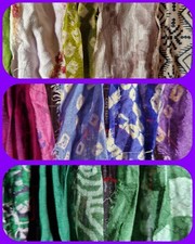 5 silk ribbons  100% Raw Indian Sari Silk - 1.5" x 16" lengths