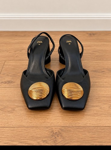 Zara black leather sling back - ,