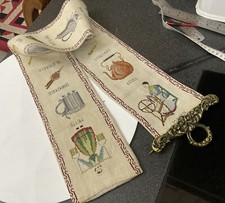 Vintage  Counted Cross Stitch Bell Pull Denmark Danish Household Items People