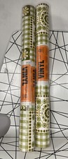 Vintage Crown Green Floral Checked Vinyl Wallpaper X2 60s 70s Retro Mid Century 